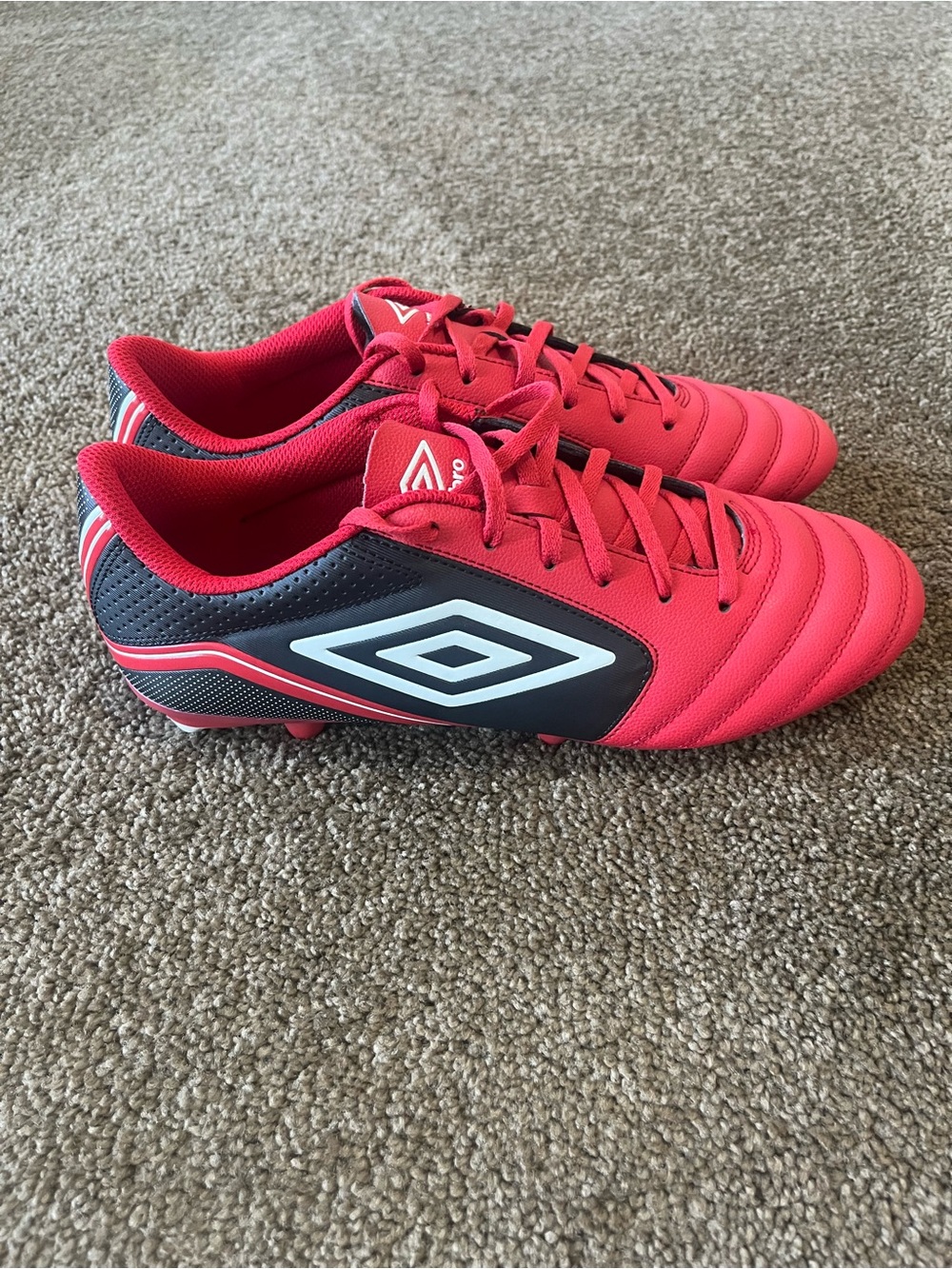 Umbro Red and Black Soccer Cleats with White Logo